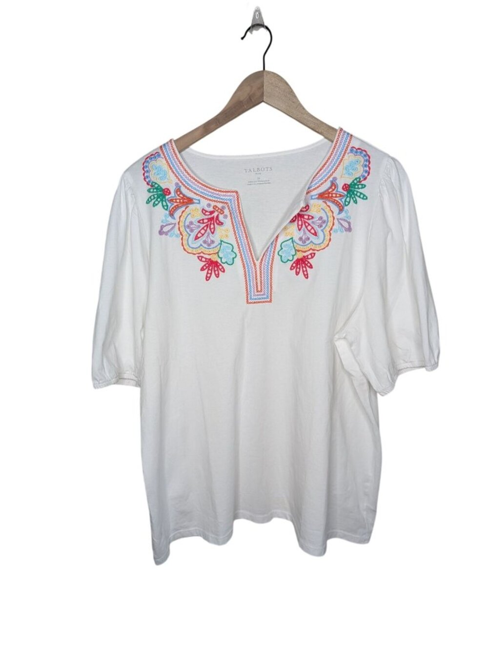 Talbots Plus Size 2X White Embroidered Cotton Boho Tunic Top